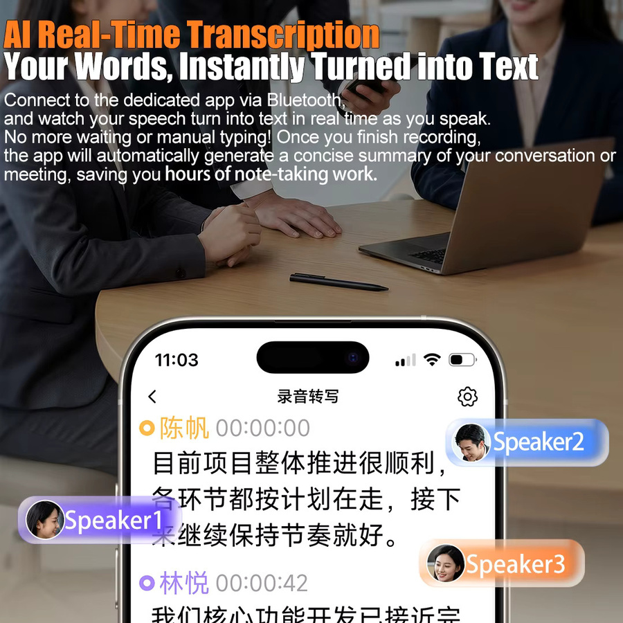 Famue L61S KI-Smart-Aufnahmestift in Schwarz mit 64GB Speicher für Echtzeit-Transkription und Übersetzung als Diktiergerät für Meetings und Studium - Bild 3