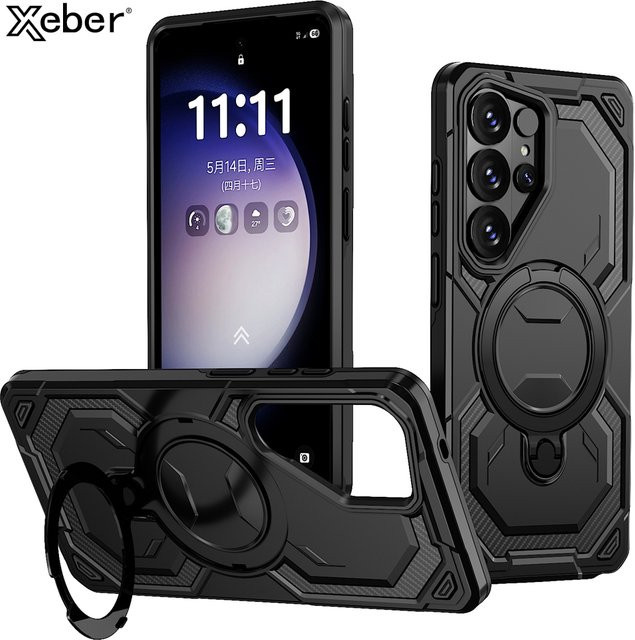 Xeber Magnetische Schutzhülle für Android Smartphones mit robustem Stoßschutz und drehbarem Ständer in Schwarz oder Grün - Bild 1