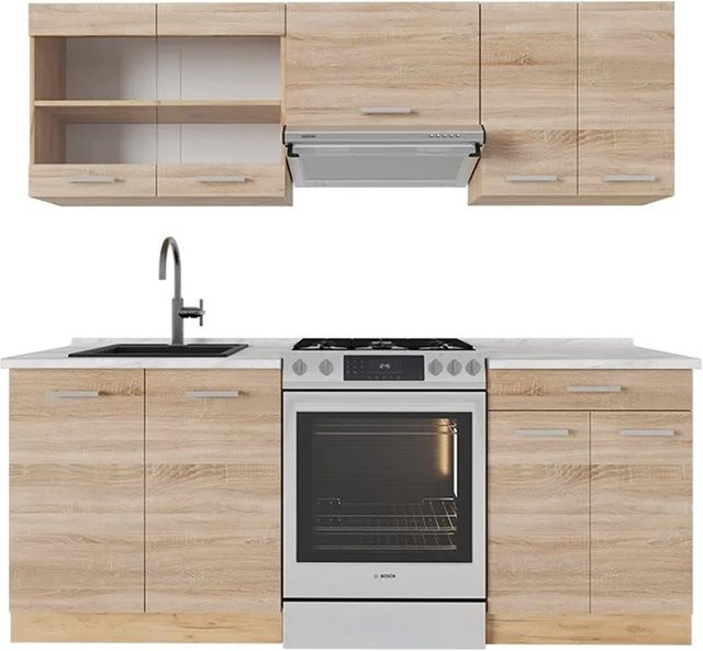 Vicco R-Line Küchenzeile Sonoma/Goldkraft Eiche mit Marmor-Optik, Breite: 200 cm - Bild 1