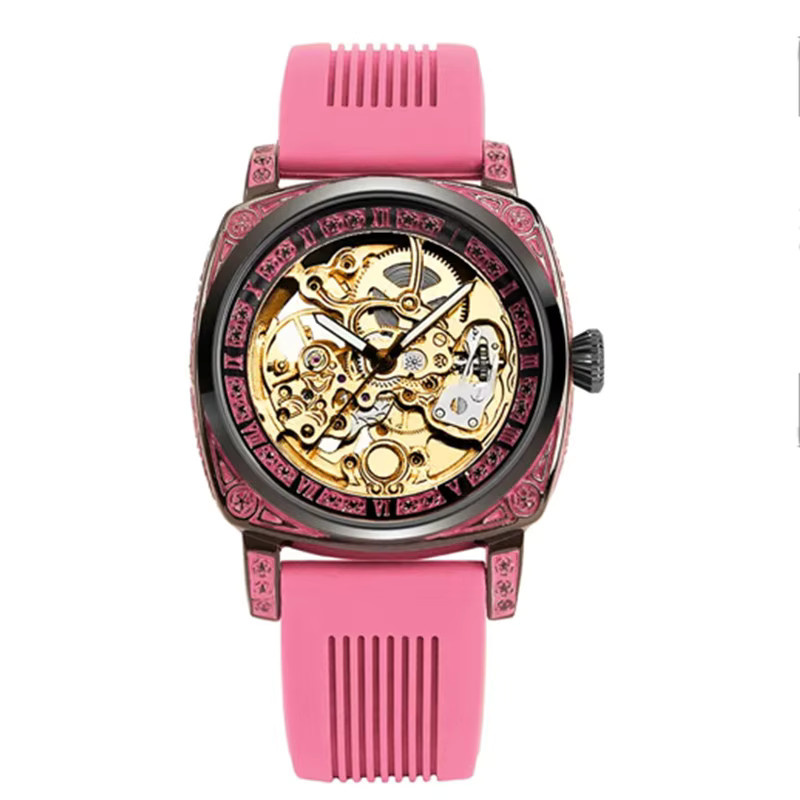 CAROTIF Armbanduhr, mechanisch, Schwarz, Rosa, Silikon, Herren - Bild 7