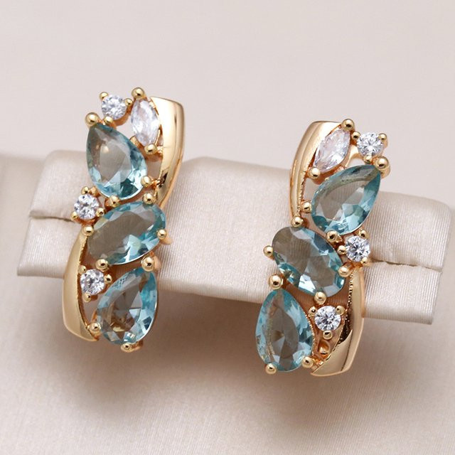 YoYo Hängeohrringe, Gold, blauer Zirkonia, Damen - Bild 1