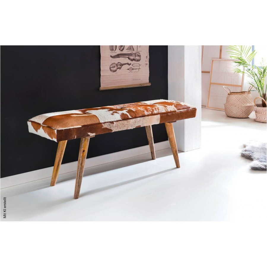 Wohnling Sitzbank aus Mango-Holz und Leder in Beige und Braun, B/H/T: 120 x 52 x 40 cm - Bild 3