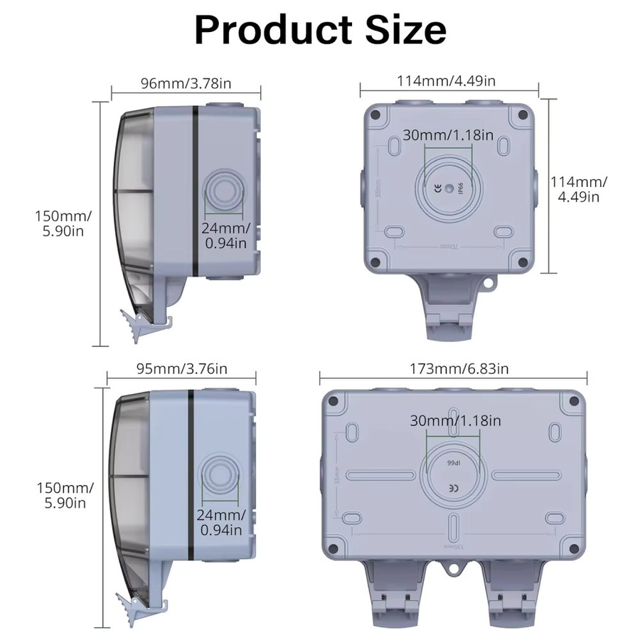 EIOMR IP66 wasserdichte und staubdichte Steckdosenbox für den Außenbereich, grau, B/T/H: 150,0 x 114,0 x 96,0 cm - Bild 5