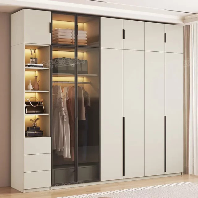 DUTRIEUX Kleiderschrank mit Schiebetüren in Weiß im skandinavischen Design mit integrierter Beleuchtung und offenen Regalfächern - Bild 1