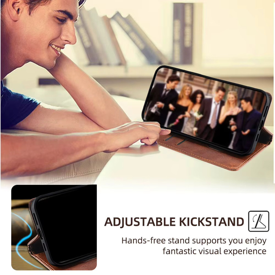 Magnetische Leder-Brieftasche mit Kartenfächern als Flip-Etui für Motorola E14 G64 G64Y G85 G54 Moto G Power G Play G 5G 2024 in Schwarz und Braun - Bild 5