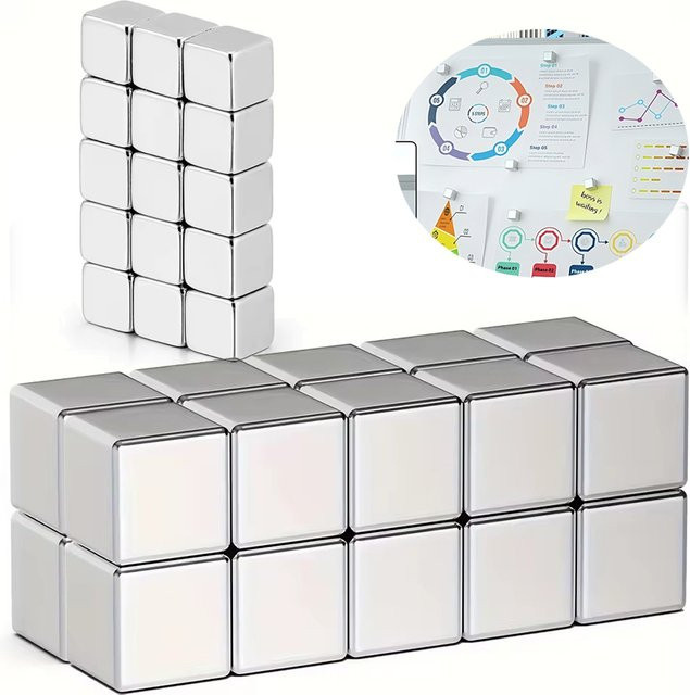 Mognot Mehrzweck-Magnet-Push-Pins in Silber aus Metall, quadratische Magnet-Haken für Whiteboard, Büro und Kühlschrank - Bild 1