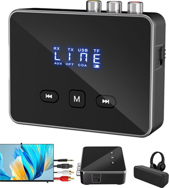 ALLOET Bluetooth 5.4 Audio-Adapter als Sender und Empfänger mit AUX 3,5mm Klinke, RCA und optischem Anschluss, Schwarz - Bild 1