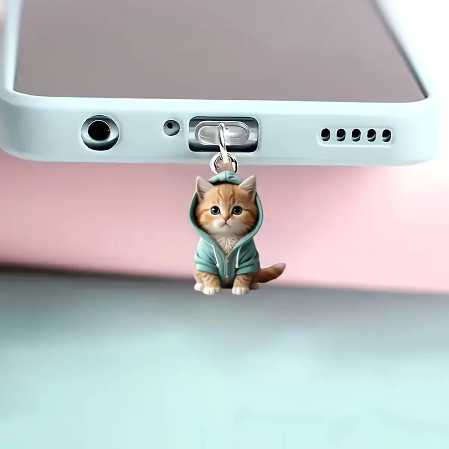 Dekorativer Staubschutz für dein Smartphone mit Katzen-Design für USB-C und iPhone in Grün und Multicolour - Bild 2