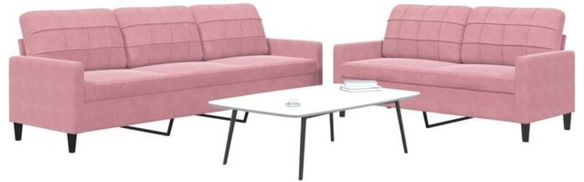 2-teilige moderne Sofagarnitur mit Kissen aus Samt in Rosa von Vidaxl - Bild 1