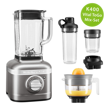 KitchenAid Artisan K400 Standmixer 5KSB4026 Vital ToGo Mix-Set Medallion Silber