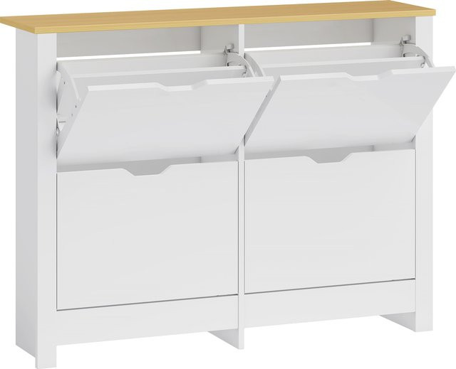 HOMCOM Schuhschrank mit 4 Klappen in Weiß und Natur, schmaler Schuhkipper für 16 Paar Schuhe, B/T/H: 105 x 26 x 80 cm - Bild 1