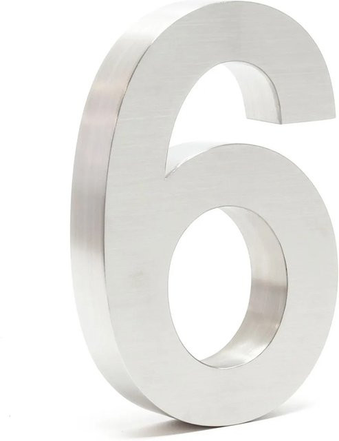 Wiltec Hausnummer 6 aus Edelstahl in Silberfarben mit modernem 3D-Design zur Wandmontage - Bild 1