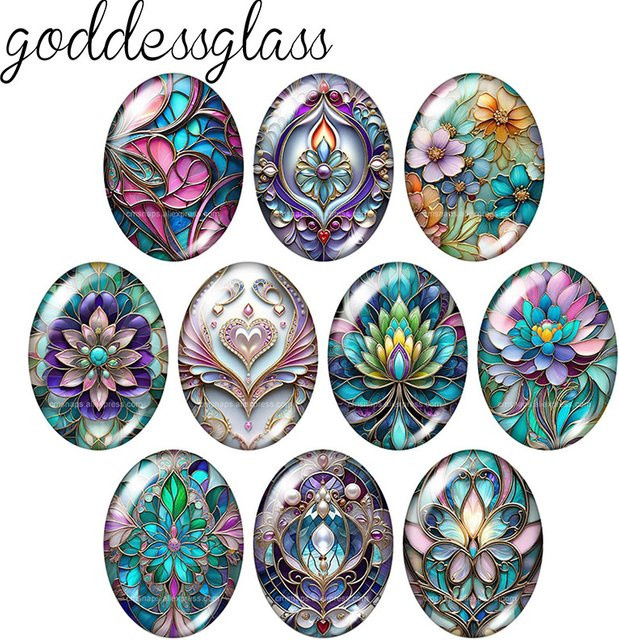 goddessglass Foto-Glas-Cabochons, Blumen, Oval, 10 Stück - Bild 1