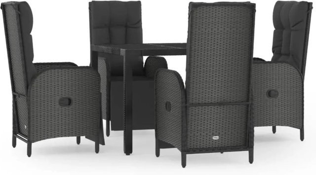 vidaXL 5-tlg Garten-Essgruppe aus Poly-Rattan mit Kissen und Hartglas in Schwarz - Bild 1