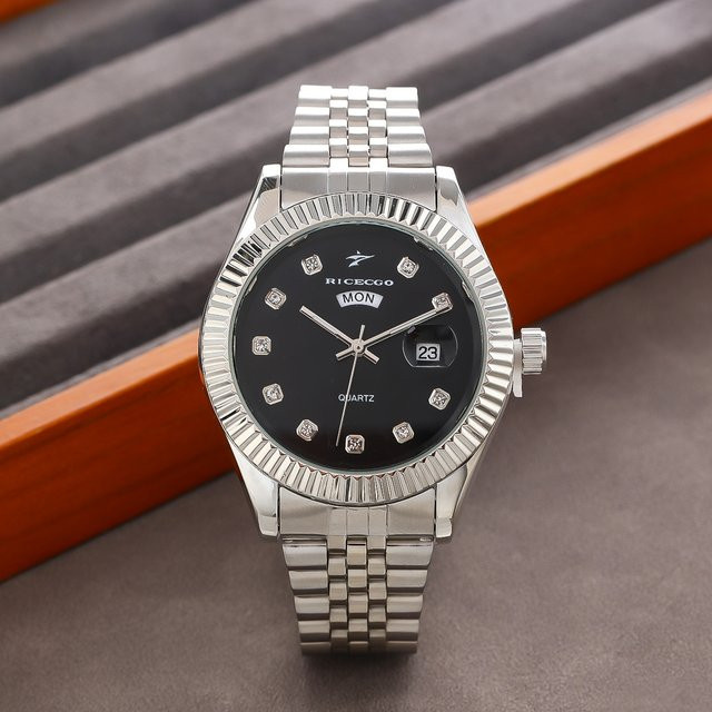 RICECGO Armbanduhr Quarz, Edelstahl, Blau, Herren, Rund, Datum, Wochentag - Bild 1
