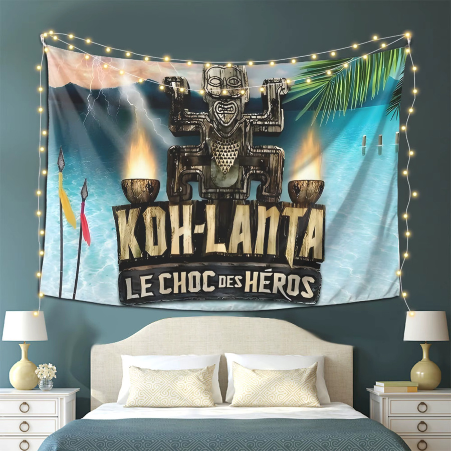 VIKAMA Tiki-Totem-Wandteppich mit tropischem Insel-Motiv und Retro-Stammestatue in Multicolour - Bild 3