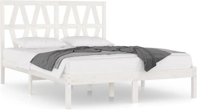 vidaXL Massivholzbett aus Kiefer in Weiß, Rustikaler Stil, B/T/H: 120 x 200 x 31 cm - Bild 1