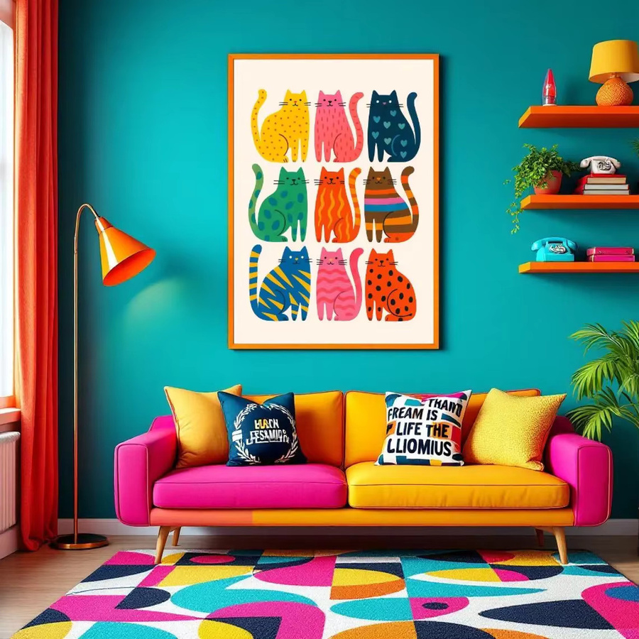 Retro Katzen Poster von SHENCHEN in Multicolor als bunter Wandkunstdruck für das Kinderzimmer - Bild 2