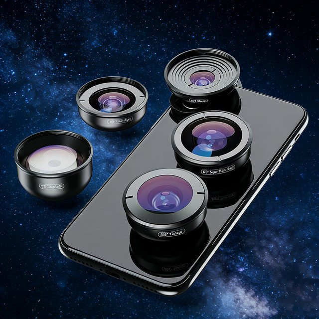 APEXEL 5-in-1 Kamera-Telefonobjektiv Set für iPhone und Android, 4K HD Makro-, Porträt- und Fisheye-Objektive mit CPL-Filter, Schwarz - Bild 1
