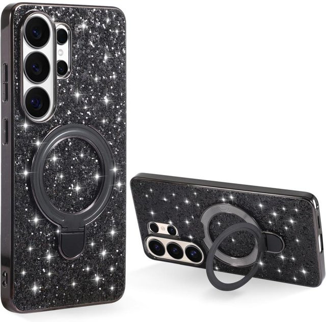 Stoßfeste Samsung Galaxy Hülle mit Sternen-Glitzer-Pailletten und Klappständer in Schwarz für Galaxy S26 S25 S24 S23 S22 Ultra Plus A55 A56 A26 - Bild 1