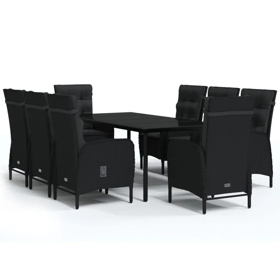 vidaXL 9-teilige Garten-Essgruppe aus PE-Rattan und Akazienholz mit Kissen in Schwarz - Bild 2