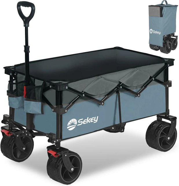Sekey XL Bollerwagen faltbar in Blau mit Bremsen und breiten Reifen für bis zu 150 kg Traglast und 150 l Volumen - Bild 1