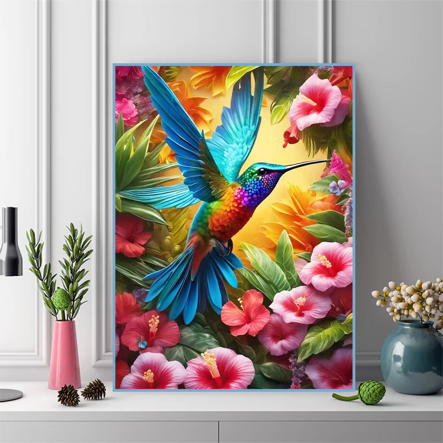 Momoart Diamant-Stickerei DIY Set mit Blumen- und Vogelmotiv, rundes Diamant-Mosaik in Multicolour, B/H: 30,0 x 20,0 cm - Bild 3