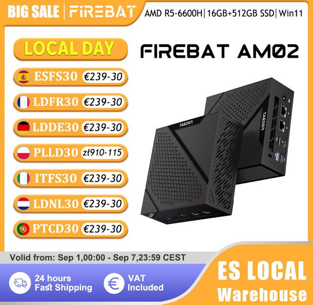 FIREBAT MINI PC AM02 Kompakter Desktop-Computer mit AMD Ryzen 5 6600H, 16GB LP DDR5, 512GB SSD, Windows 11, WIFI6, Bluetooth 5.2, Schwarz - Bild 1