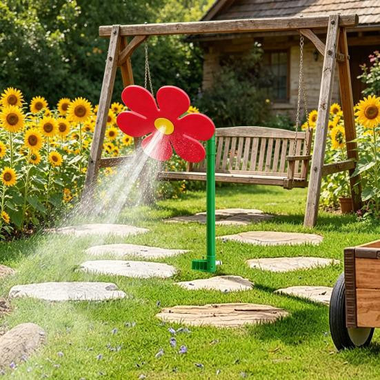 Crazy Daisy Rasensprenger von Talos home Garden rot, 360-Grad-drehender Gartenbewässerungssprenger in Blumenform für Garten und Outdoor-Spaß - Bild 2