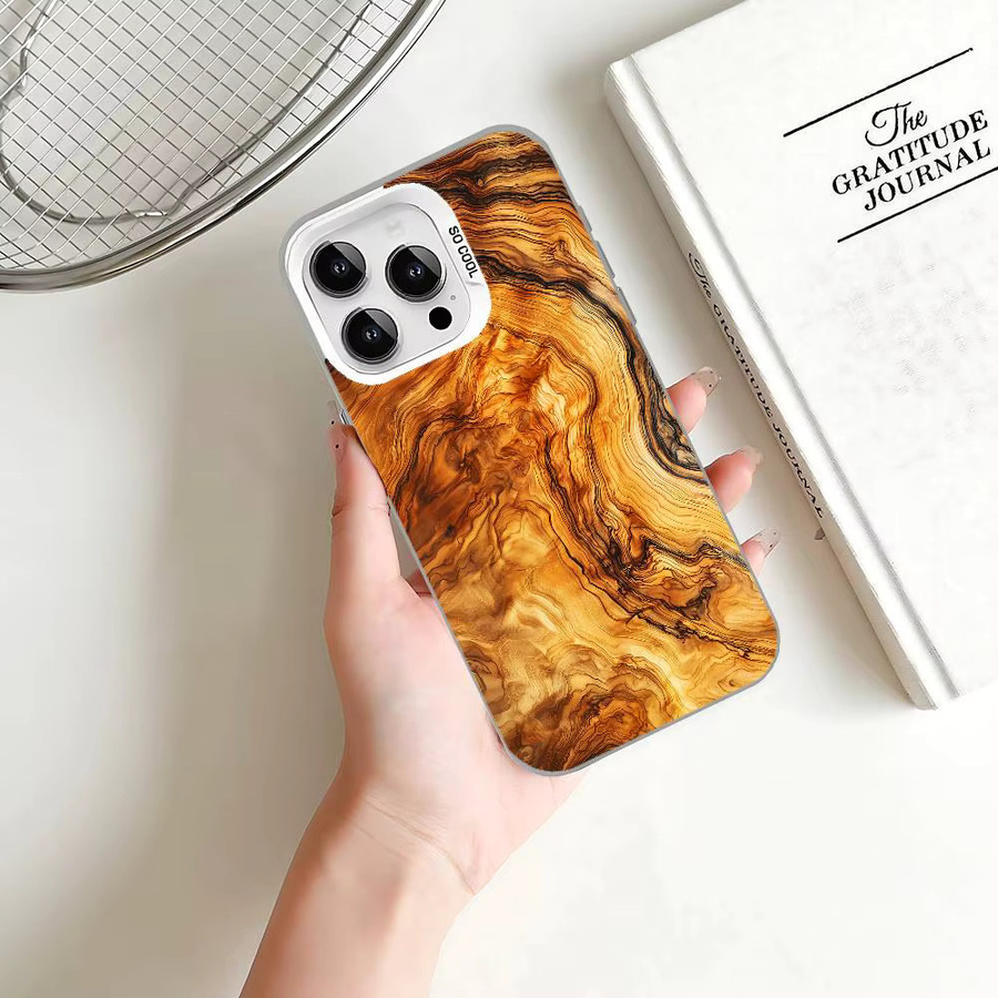 Stoßfeste Handyhülle aus Naturholz für Apple iPhone 11 bis 17 Pro Max Plus mit silberner Abdeckung in Braun und Silber - Bild 6