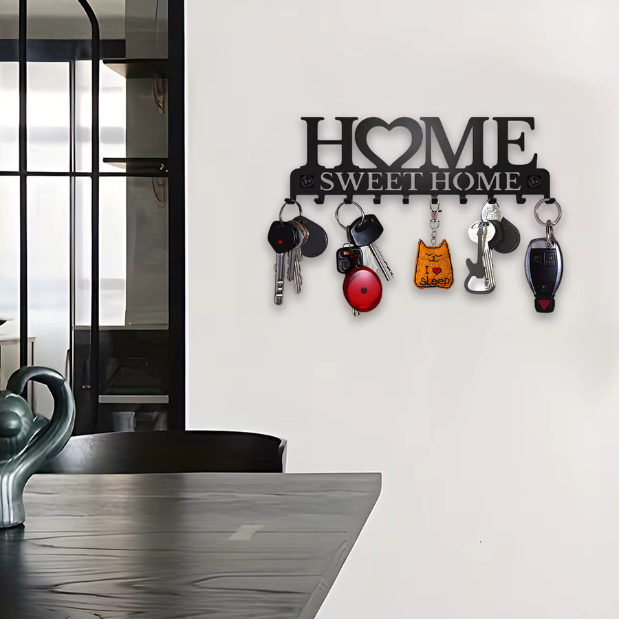 Schlüsselhalter Wandhalterung von Sweet Home Design in Schwarz mit 10 Haken aus Metall - Bild 2