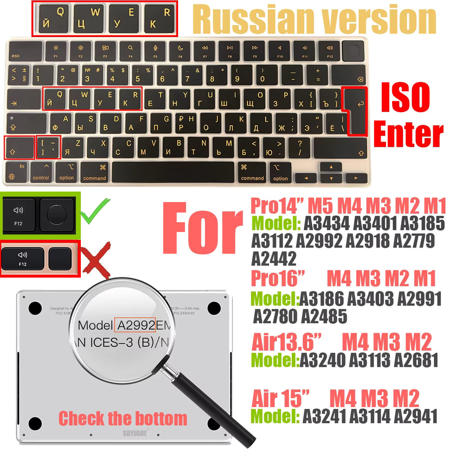 Silikon-Tastaturabdeckung für Apple MacBook Air 13/15 Zoll und MacBook Pro 14/16 mit M2 M3 M4 M5 Chip in Orange mit kyrillischer russischer Schriftart - Bild 4