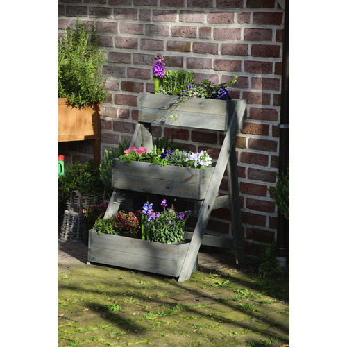 Dreistufige Pflanzentreppe Dobar aus FSC-zertifiziertem Kiefernholz mit Blumenkästen in Grau, B/H/T: 60 x 90 x 70 cm - Bild 4