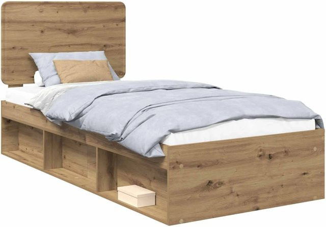 vidaXL Bettrahmen Artisan-Eiche in Braun aus Massivkiefer und MDF mit Lattenrost B/H/T: 90 x 206 x 93 cm - Bild 1