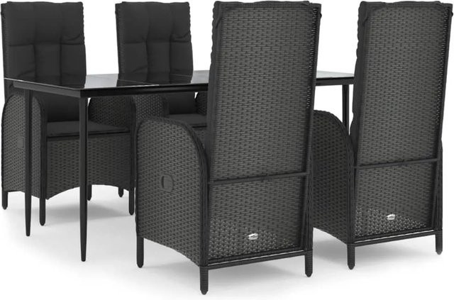 vidaXL 5-teilige Garten-Essgruppe aus Poly Rattan in Schwarz mit Kissen und Tisch aus gehärtetem Glas - Bild 1