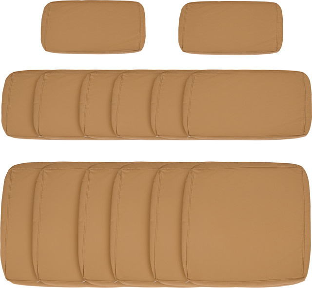 Outsunny Set mit 14 Ersatzkissenbezügen für Gartenmöbel, 6 Sitzkissenbezüge und 8 Rückenkissenbezüge, Braun, Wasserabweisendes Polyester mit Reißverschluss - Bild 1