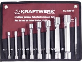 Kraftwerk Rohrsteckschlüsselsatz 6-22 mm mit Stift, 9-teilig, Silber - Bild 1