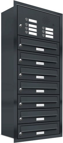 AL Briefkasten-System für 7 Parteien zur Unterputzmontage, grau, B/H/T: 153,111 x 107,5 x 27,5 cm - Bild 1