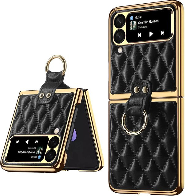 Samsung Diamant Air Cushion Lederhülle mit Ringhalter und Linsenschutz für Galaxy Z Flip 6 5G, Z Flip 7, Z Flip 5 und Z Flip 4 in Schwarz - Bild 1