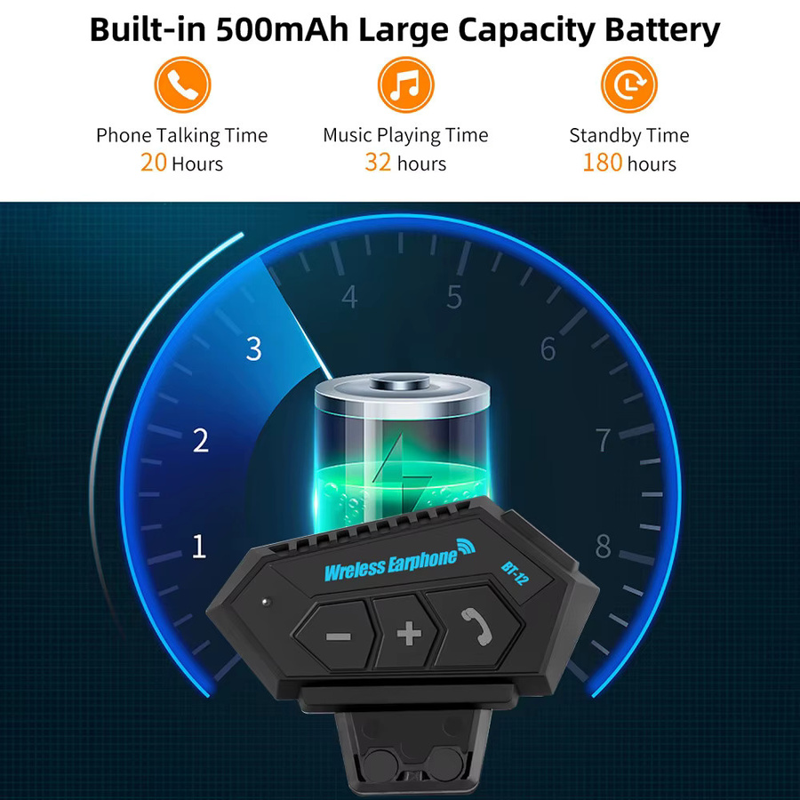 kebidumei Bluetooth 5.0 Motorradhelm-Headset in Schwarz mit Stereo-Musik, Freisprechlautsprecher und IP67 Wasserdichtigkeit - Bild 4