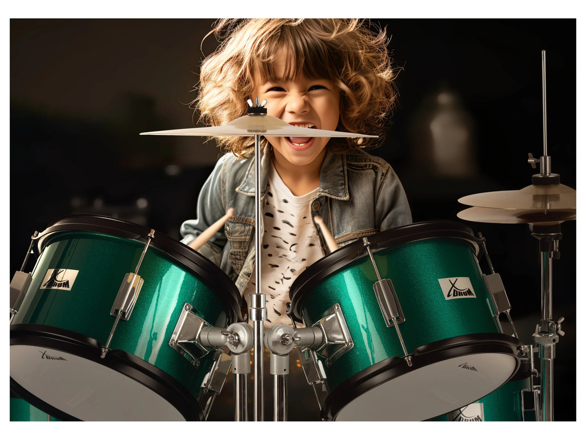 XDRUM Junior Pro Kinder Schlagzeug Green Sparkle inkl Schule - Bild 2