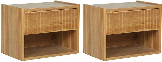 Nachttisch Revuka aus Teakholz in Naturfarben Beige/Braun im rustikalen Stil, Breite: 47 cm - Bild 1