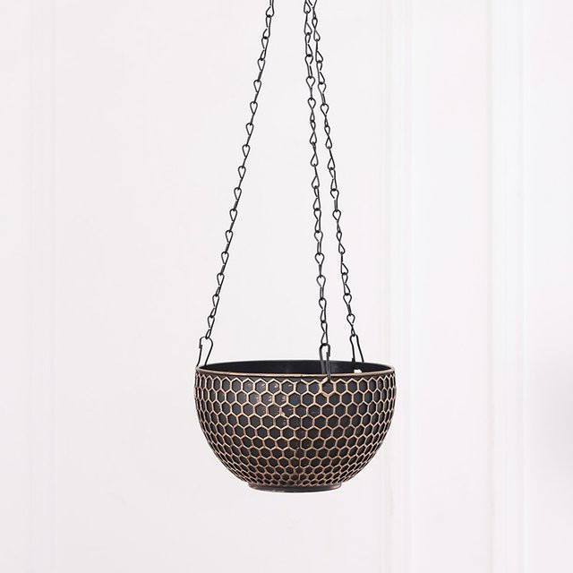 Hängekorb Blumentopf in Rattan-Optik aus Kunststoff inklusive Kette, Farbe: Grün/Braun, Höhe: 10 cm - Bild 1