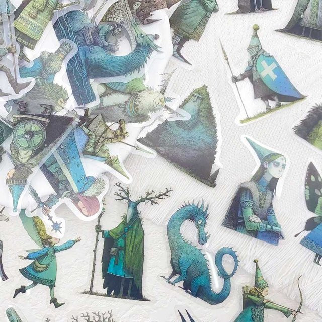 50 Stück Retro Märchenwelt Aufkleber mit Motiv Kavallerie, Monster und Burg für Scrapbook und Dekoration, Mehrfarbig - Bild 1
