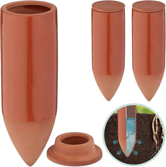 Relaxdays Tonkegel aus Keramik in Terrakotta mit Deckel, 3er Set, Höhe: 20 cm, Durchmesser: 6,5 cm - Bild 1