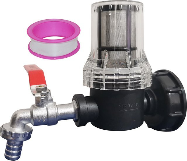 AMY CAR NEW FORCE IBC Tank Adapter mit 80 Mesh Filter und S60X6 Gewinde für 1000L Tanks sowie 1/2 Zoll Schnellanschluss für Gartenschläuche - Bild 1