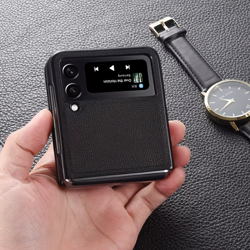 Samsung Galaxy Z Flip Schutzhülle im Business-Style mit Retro Litchi-Textur, stoßfest und dünn, Farben: Schwarz oder Braun - Bild 2