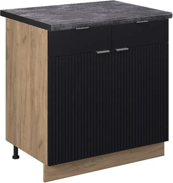 Vicco Küchenunterschrank Fame-Line Eiche Schwarz Gestreift mit Arbeitsplatte Anthrazit Breite: 80 cm - Bild 1