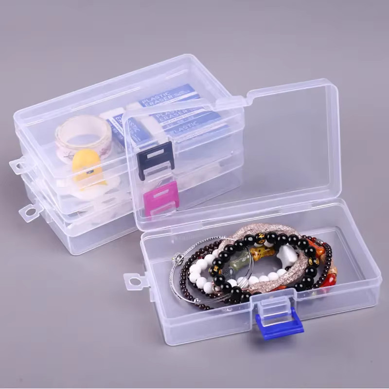 5 Stück transparente abschließbare Aufbewahrungsboxen aus Kunststoff, rechteckige Kunststoff-Teilebox mit Deckel für Schreibwaren und Kleinteile - Bild 2
