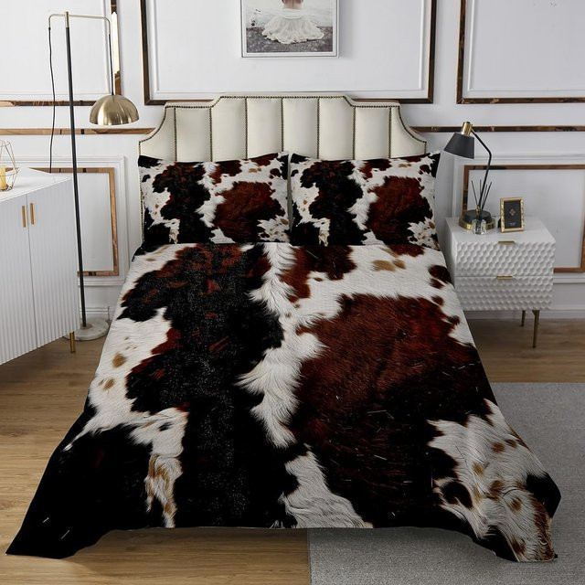 JMG Household Supplies Kuhfell Tagesdecke Set in Braun mit Bettbezug und Kissenbezug im Western Rustikal Design, B/H: 135 x 200 cm - Bild 1